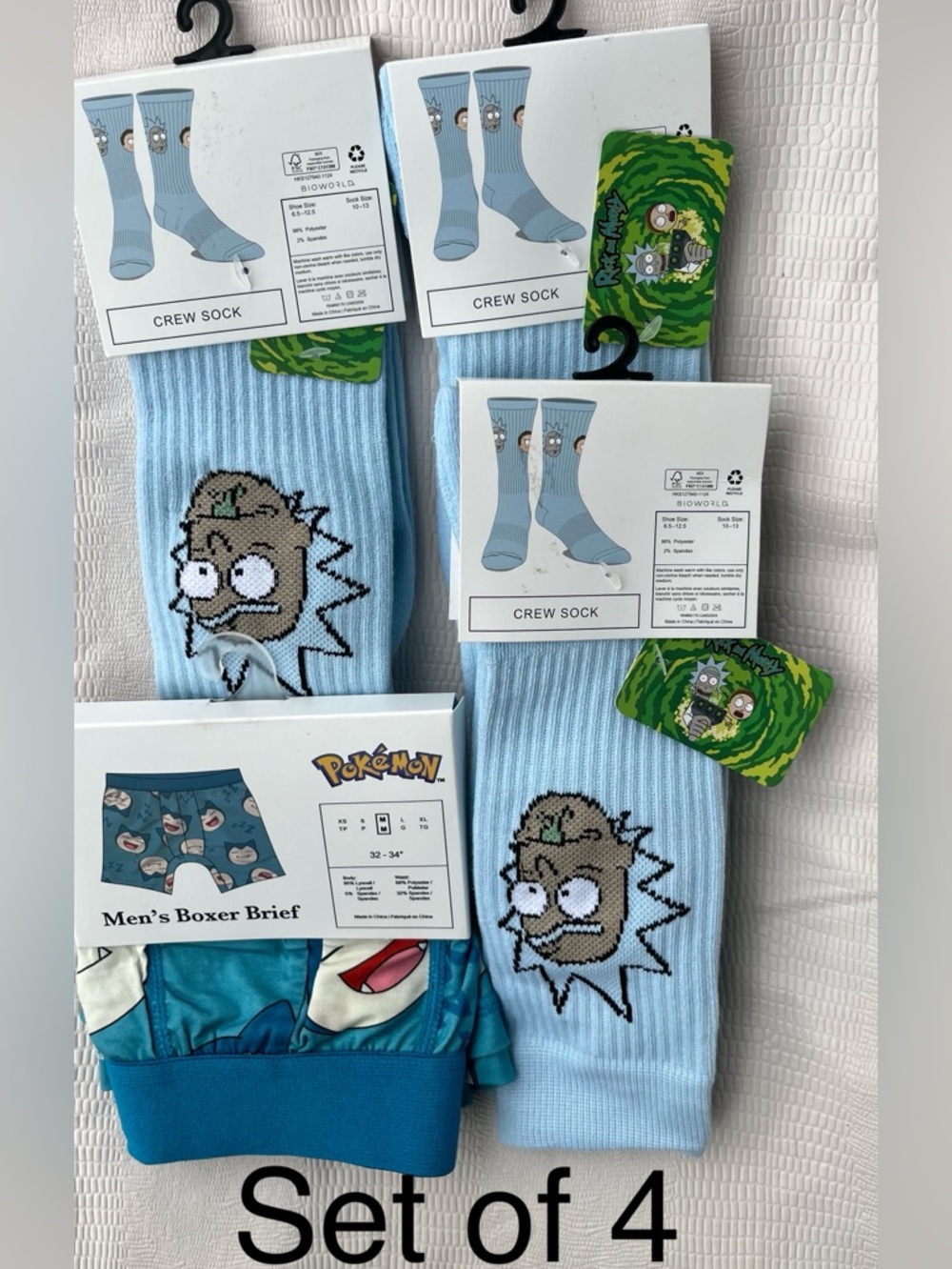 Light Blue Crew Socks with Animated Scientist Face Licensed Character Pack of 4